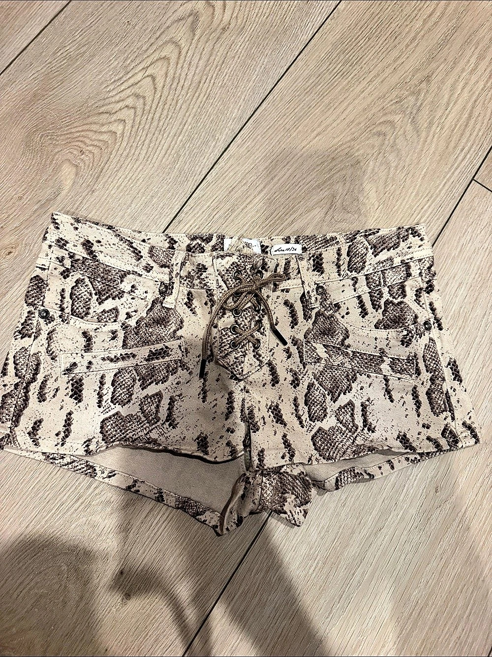 Snakeskin Print Cotton Shorts in Brown & Cream XS